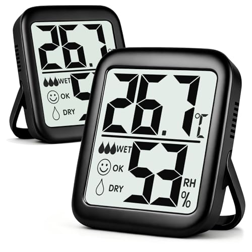 Antonki 2 Stück Thermometer Hygrometer Innen Raumthermometer, Digital Temperatur und luftfeuchtigkeitsmesser innen für Gewächshaus, Wohnzimmer, Babyzimmer, Weinkeller- Inklusive Batterie