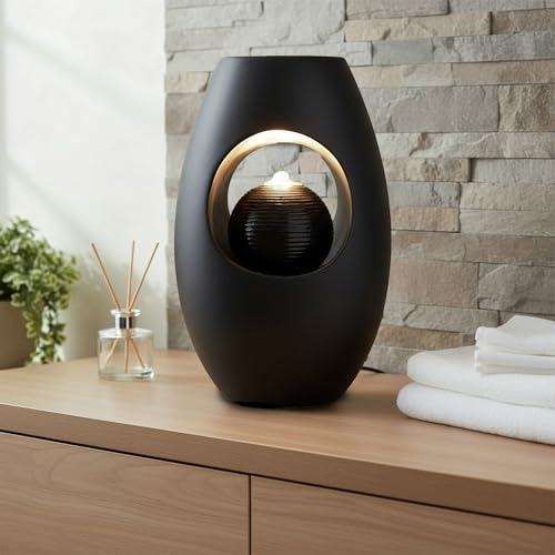 Zimmerbrunnen Blumenvase schwarz BK913 mit LED Beleuchtung Tischbrunnen Vase modern Brunnen Wasserspiel 40 cm