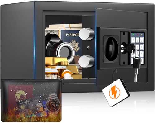 Sanfnz Digitaler Safe Tresor für Zuhause mit Feuerfester Tasche, Kleiner Tresor mit Zahlenschloss, Alarmmodus und Silent-Modus, Wandtresor Möbeltresor Klein für Bargeld Medikamente Schmuck, 27×17×17cm