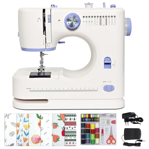 Nähmaschinen, ideal für Anfänger, 12 integrierte Stiche, Basis-Nähset im Lieferumfang enthalten, 2 Geschwindigkeits-Fußpedale, perfekt für den Heimgebrauch
