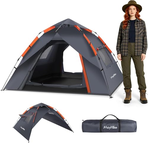 Camping Zelt 2 Personen Wurfzelt – Automatik Pop Up Zelt wasserdicht 3000mm mit 2 Türen und 2 Fenster, atmungsaktiv & luftdurchlässig, schnell aufbaubar für Camping, Strand & Festival (2.3×2.3×1.35m)