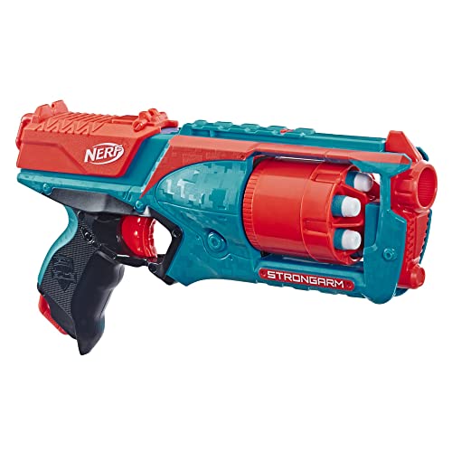 Nerf Elite Strongarm orangefarbener Blaster – Rotationstrommel, Schnellfeuer, 6 Nerf Elite Darts – für Kinder, Teenager, Erwachsene