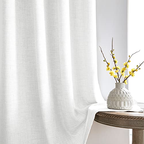 Melodieux Verdunklungsvorhänge 2er Set, 245x140cm - Gardinen mit Kräuselband Weiss Leinen Optik Halbfrei Leinenvorhang, Raumverdunkelung übergardinen für Wohnzimmer, Fenster, Französische Tür, Patio