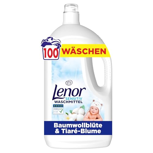 Lenor Sensitiv Waschmittel Flüssig, 100 Waschladungen, Dermatologisch Getestet, Zertifiziert Von ECARF