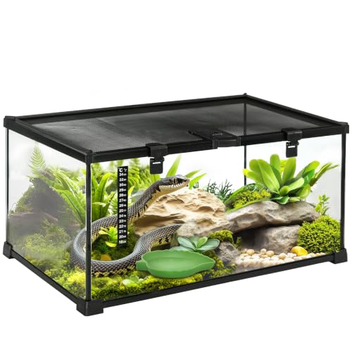 PawHut Terrarium für Reptilien mit Thermometer Schwarz 50 x 30 x 25 cm