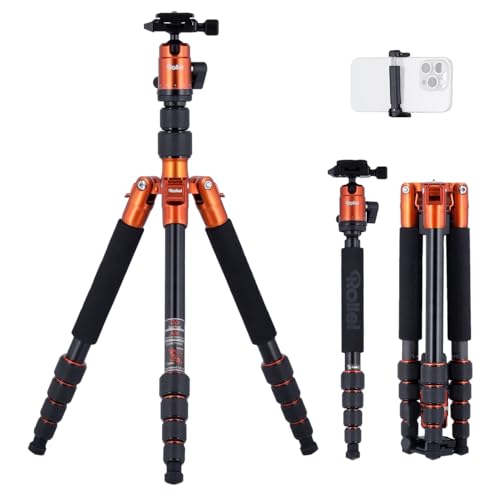 Rollei Compact Traveler No.1 Orange, 145cm Stativ Kamera mit Kugelkopf Leichtes Reisestativ aus Aluminium Fotostativ Kompakt Arca Swiss Kompatibel Kamerastativ & Einbeinstativ für DSLR und Smartphone