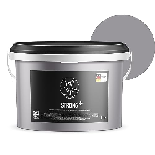 Craft Colors Wandfarbe Strong+ Steingrau, 5 Liter für stark beanspruchte Flächen wie Treppenhäusern, Fluren, Kellerräumen und Garagenwänden - Nassabriebklasse 1 - Made in Germany