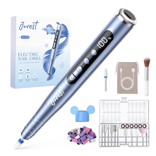 JOREST Elektrische Nagelfräser, Kabellos Professionell Fräser Nägel Maniküre Set, 35000 U/Min, 6 Fachs Verstellbar,Pediküre Set Fußpflege, Polygel Starter Set für Gelnägel & Acrylnägel, Aqua Blue