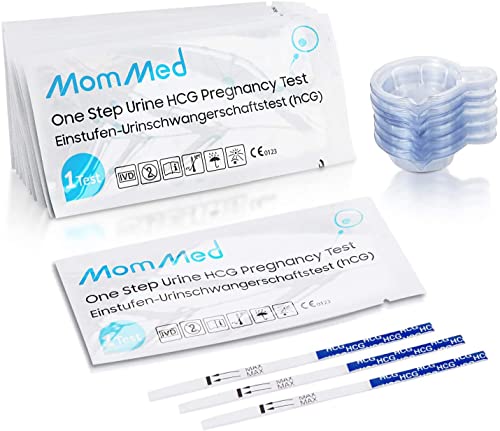 MOMMED Schwangerschaftstest (HCG55), 55 Stück Schwangerschaftstest Frühtest Teststreifen mit einem Bonus von 55 Stück Urinsammelbecher; Genauigkeit von über 99% für schwangerschaftstests