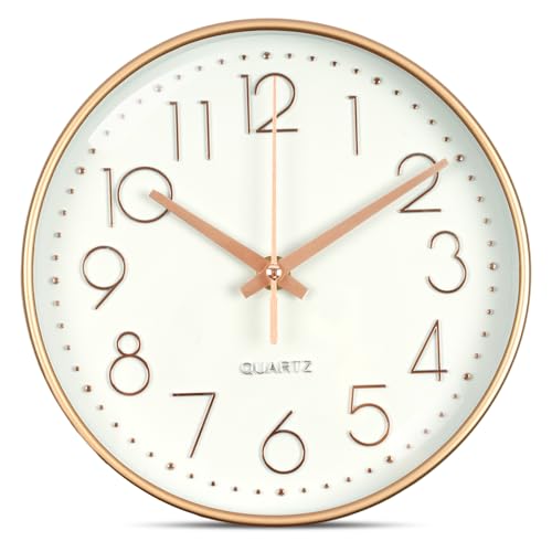 Aolso Wanduhr, geräuschlos und tickt Nicht, Batteriebetriebene runde Wanduhr, Digitale Wwanduhr, modernes Quarz-Design, für Wohnzimmer, Büro, Küche oder Kinderzimmer (Weißer Hintergrund, 20CM)