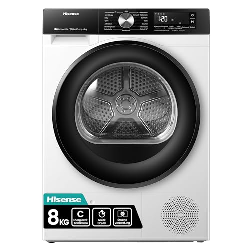 Hisense DH3S802BW3, 8KG, Kondensation mit Wärmepumpe, 16 Programme, ConnectLife, TwinAir, Weiß, Energieeffizienzklasse C