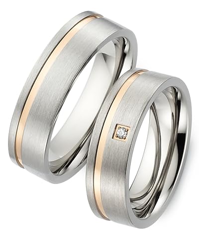 123traumringe Eheringe in Titan & Roségold I Partnerringe mit Zirkonia & Etui I Gravierbare Eheringe mit Ringgröße 50-72 mm I Edle Verlobungsringe in 7 mm Breite & 1,9 mm Stärke I S59