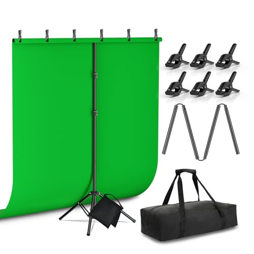 Greenscreen Hintergrund mit Ständer 1,5 x 2 m, HolaDream Green Screen mit Verstellbarer T-förmigem Hintergrund Ständer, Hintergrundständer Set für Chroma Key, Streaming, Gaming, Fotoshooting