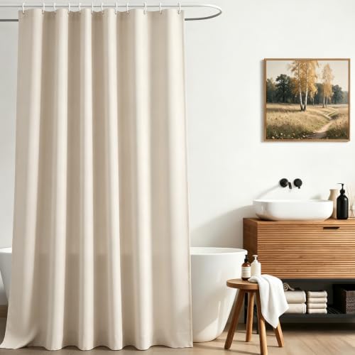 Lerores Duschvorhang 180x200 cm Beige,Beschwerter Saum, Antischimmel Textil, Wasserabweisend, Waschbar Polyester Stoff, Mit 12 Duschvorhangringe