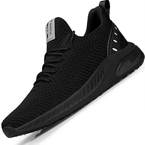 Feethit Turnschuhe Herren Laufschuhe Sportschuhe Sneaker rutschfeste Gummisohlen Leichte und Atmungsaktiv für Gehen Laufen Joggen Sports Schwarz 45