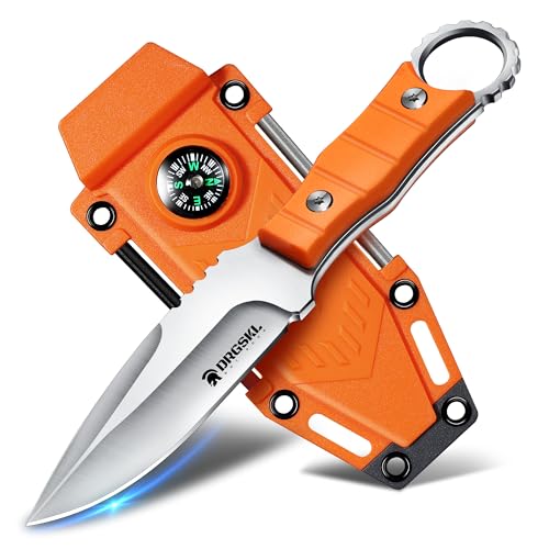 DRGSKL-Outdoor Messer Survival aus D2 Stahl 3-in-1 Funktionen,Orange,17CM
