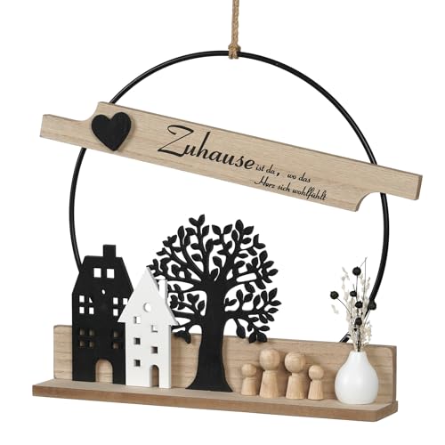 Zuhause ist da, wo Sich das Herz Wohlfühlt Dekorationsschild Trockenblumenkranz Türkranz Trockenblumen Hängend und stehend personalisiert Dekokranz ø28cm mit als Geschenk und Dekoration