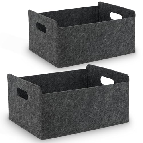 BEHONA Filzkorb Aufbewahrungskorb aus Filz, Organizer Box für Schrank & Regal, Faltbarer Aufbewahrungskorb, Filzbox für Zuhause und Büro, Schwarz (2 Stück)
