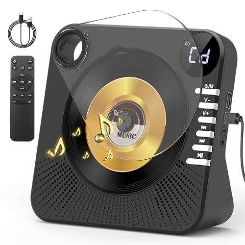Greadio CD Player Tragbar mit Bluetooth 5.1, Kinder CD Spieler mit Lautsprecher, Fernbedienung, HiFi-Sound, Staubschutz, AUX/USB-Wiedergabe, Tragbarer cd Player für Zuhause (Schwarz)