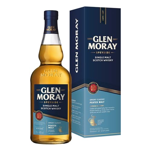 Glen Moray Peated, Schottischer Single Malt Whisky aus der Speyside, rauchig-torfiger Geschmack, mit Geschenkverpackung, 1 x 0,7 l