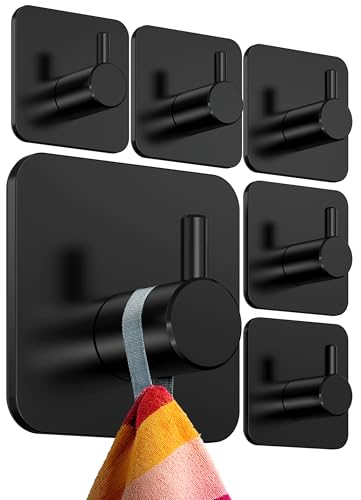 4smile Handtuchhalter ohne Bohren, 6er Set, schwarz - Badezimmer Handtuchhalter aus Edelstahl, funktionale Klebehaken, hohe Tragkraft - Wasserfeste Haken für Bad, Haken selbstklebend, Handtuchhaken
