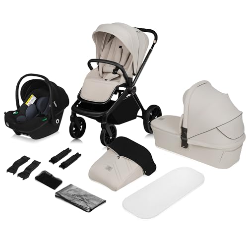 LIONELO MIKA PLUS 3-in-1 Buggy 0-48 Monate bis zu 22 kg Babywagen bis zu 9 kg Kindersitz Babytrage bis zu 13 kg, Rückenlehne verstellbar, Dämpfung, 360° Räder, XXL-Verdeck