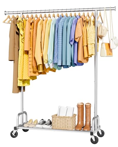Sakugi Kleiderständer auf Rollen auf rädern – ein komponiertes Kleidungsstück mit Gitterablage & breiter Kleiderstange, ideal für Schlafzimmer, Wäscheraum, Eingangsbereich, 116 x 43 x 150 cm, Silber