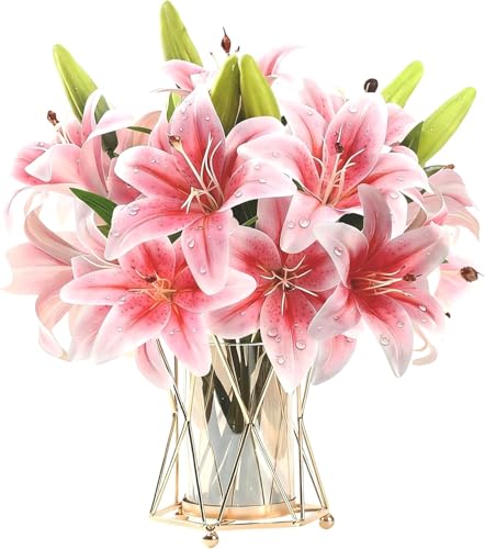 HNVNER 6 Bündel Kunstblumen Lilien, 3D-künstliche Lilien Blumen Rosa