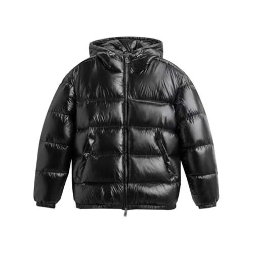 Generisch Männer Gesteppte Padded Puffer Warme Daunenjacken Einfarbig Winter Schnee Unten Jacken Mit Kapuze Reißverschluss Metall Glänzende Windjacke Parka