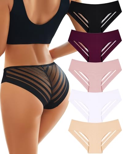 ALL OF SHE 5er Pack Unterhosen Damen Spitze Unterwäsche Frauen Seamless Slips Damen Sexy Slip Mit Spitze Panties Atmungsaktiv Underwear Women M