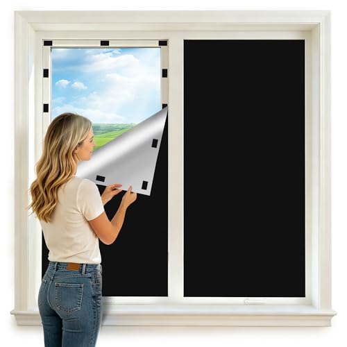 Fenster Verdunkelung 200x145cm, Verdunkelungsrollo zum Zuschneiden, mit 10 Klettstreifen, Verdunkelungsvorhang für Schlafzimmer, Kinderzimmer, Büro, Dachfenster