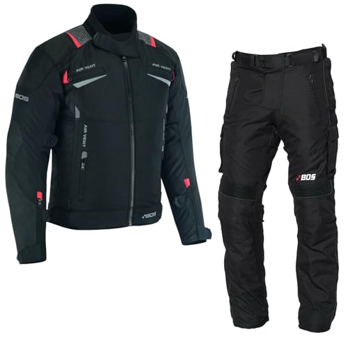 BOSmoto Motorradkombi Herren 2-teiler mit Protektoren – Leichte Textiljacke und Hose für den Sommer,Herren Motorrad Textil kombi,Motorrad Kombi (BLACK, L)