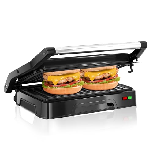 KEINVE Kontaktgrill für Sandwiches, Steak, Panini Grill und Sandwichmaker mit Antihaftbeschichtet, 850W, 23 x 14,5cm, 180º Öffnung, Leicht zu Reinigen.