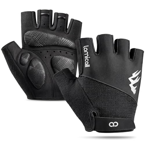 Lamicall Fahrradhandschuhe Herren & Damen, Fitness Handschuhe - [Stoßdämpfend & Atmungsaktiv] Halbfinger MTB Handschuhe Herren Sommer, Weich & Leicht Sporthandschuhe für Radfahren, Trekking, Motorrad