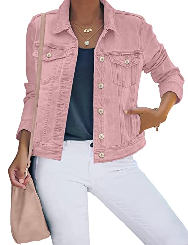 Roskiky Spring Damenjacke Rosa Jeansjacke Jacken für Damen Uk Damen Rosa Jeansjacken Damen Jeansjacken Rosa Größe L passt 44-46