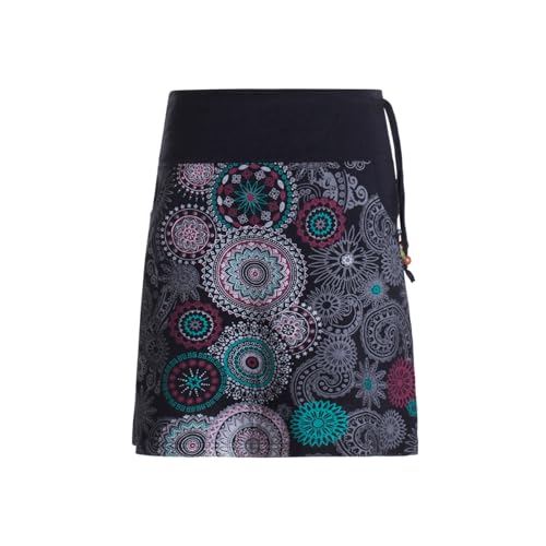 Vishes kurzer Damen-Rock mit Mandalas in schwarz I Größe XS (34) I Handgefertigt aus 100% Baumwolle I Rock mit Taschen I Ideal für warme & kalte Monate I Nachhaltige Alternative Bekleidung