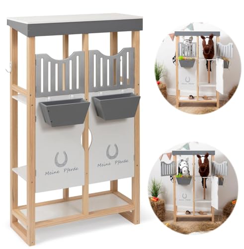 ELLA & PIET® Hobby Horse Stall Shelty aus Holz mit 2-teiliger Stalltür (Holz-Weiß) Pferdestall Holzstall für Pferde