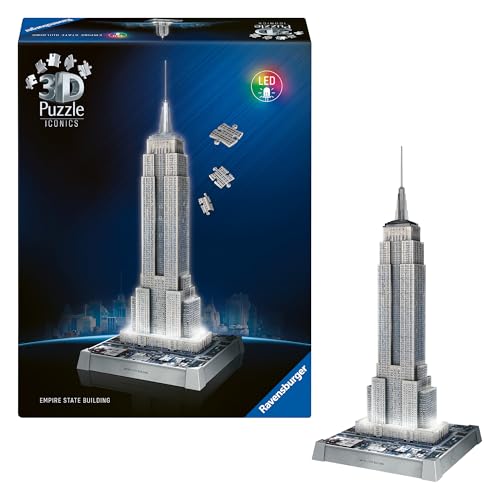 Ravensburger 3D Puzzle Iconics: 12008026 Empire State Building - mit Licht - Eine Ikone der Skyline von New York als beleuchtetes Modell