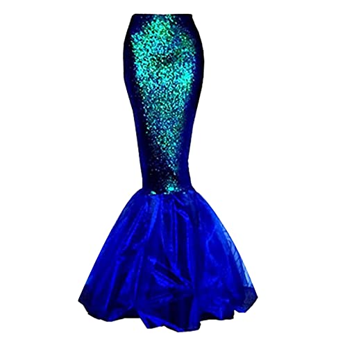 Damen Meerjungfrauen Rock Glitzer Pailletten WickelrockTüllrock Fischschwanz Lustige Maxirock für Karneval Kostüm Abendkleid Prinzessin Cosplay Party Halloween