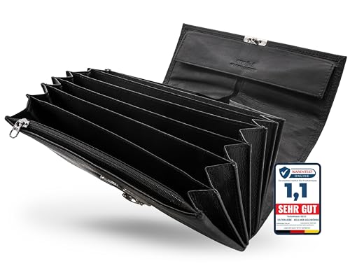 VATERLIEBE Kellner Geldbörse aus Leder – Kellnerportemonnaie mit 6 Scheinfächern, 8 Kartenfächern, RFID-Schutz – Schwarze Kellnertasche für Service & Gastronomie