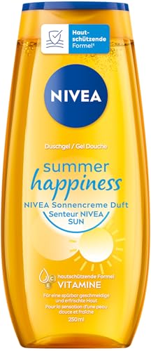NIVEA Summer Happiness Duschgel, pH-hautneutrale Pflegedusche mit Vitamin C & E, feuchtigkeitsspendendes Duschbad mit dem klassischen NIVEA Sonnencreme Duft (250 ml)
