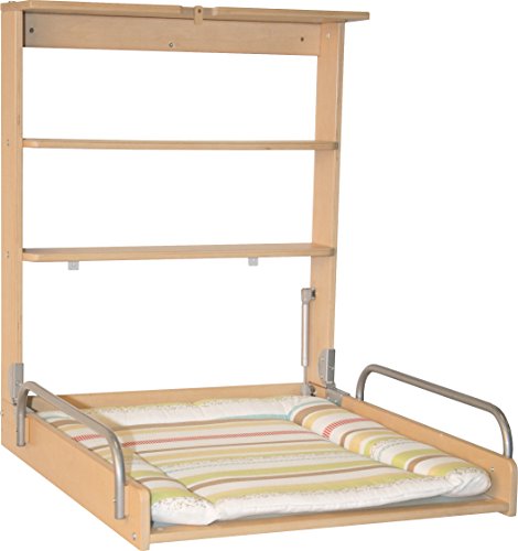 roba Wandwickelregal - Klappbares Wickelregal zur Wandmontage - Wickeltisch mit Wickelauflage 'Dschungelbaby' - Holz natur