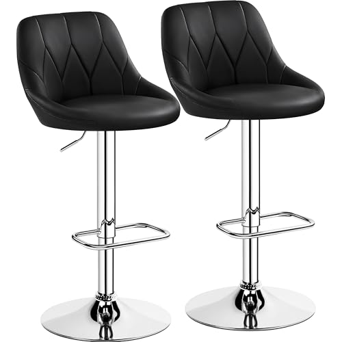 Yaheetech Barhocker 2er Set höhenverstellbarer Barstuhl 360° drehbarer Tresenhocker Polsterhocker mit Kunstleder für Küche/Bar/Salon/Esszimmer, schwarz