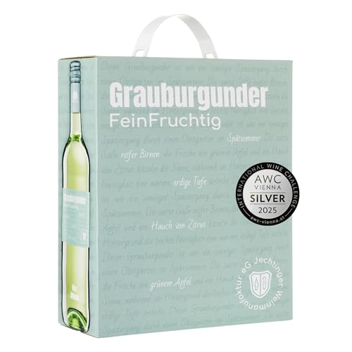 Jechtinger Grauburgunder FeinFruchtig 3 Liter Wein-Box - SILBER 2025 AWC Vienna - Weißwein fruchtig & ausgewogen mit Aromen nach Birne & Zitrus (1 x 3,0 l)