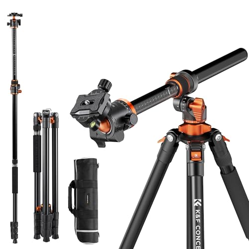 K&F CONCEPT Neues Dreibein Stativ für Kamera, 230cm Professionelles Kamera Stativ mit Neuer Mittelsäule-Konstruktion, abziehbares Einbeinstativ, Tripod für Außen- und Innenaufnahmen T254A7+BH-28L