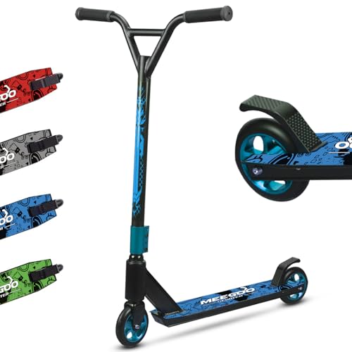 MEE GOO Pro Freestyle Stunt-Scooter ABEC-10 Kugellager, Trick-Scooter aus Leichter Legierung mit Rad aus Aluminiumlegierung, Rahmen bis zu 100 kg für Fortgeschrittene und Anfänger, Skatepark (blau)