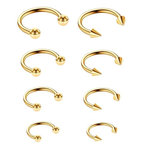 8 Stück Hufeisen Piercing Gold Septum Piercing Ring 16G Hufeisenringe Chirurgenstahl Lippenpiercing Augenbrauen Nabel Nasenring Hoop Piercingschmuck für Damen Herren, 6/8/10/12mm (Gold)