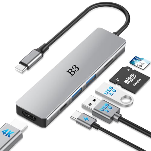 USB C Hub 6-in-1 Multiport-Adapter mit 4K@60Hz HDMI, 100W PD, 2 USB-A-Datenports, SD/TF-Kartenleser – Aluminium Type-C-Hub für MacBook Air/Pro M1/M2, iPhone 17 Pro Max, Surface Go, XPS, iPad