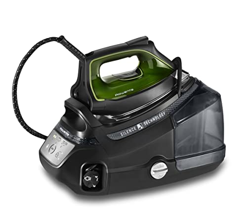 Rowenta Silence Steam Pro Dampfbügelstation, 2800 W, Dauerdampfmenge 150 g/Min, extra Dampfstoß 620 g/min, Eco-Funktion, 1300 ml abnehmbarer Wassertank, Schwarz/Grün, DG9248