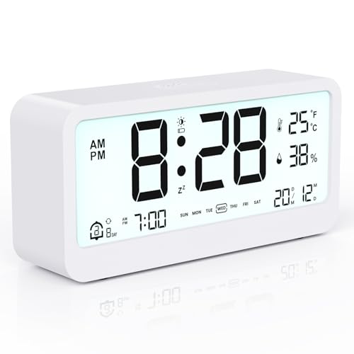 FAPPEN Wecker Digital, Ausgestattet mit LED-Display, einstellbar Snooze, Zwei Wecker und Wochenendmodus für Nachttisch Schlafzimmer Desktop Reisen(Weiß)